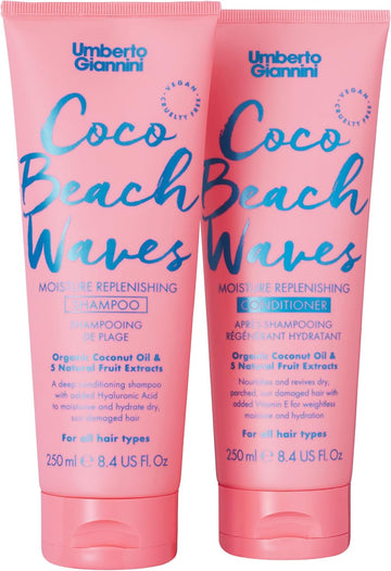 Umberto Giannini Coco Beach Waves Hydrating Coconut Sulphate-Free Shampoo 250Ml & Nourishing Conditioner 250Ml - Revives Dry, Sun-Damaged Hair