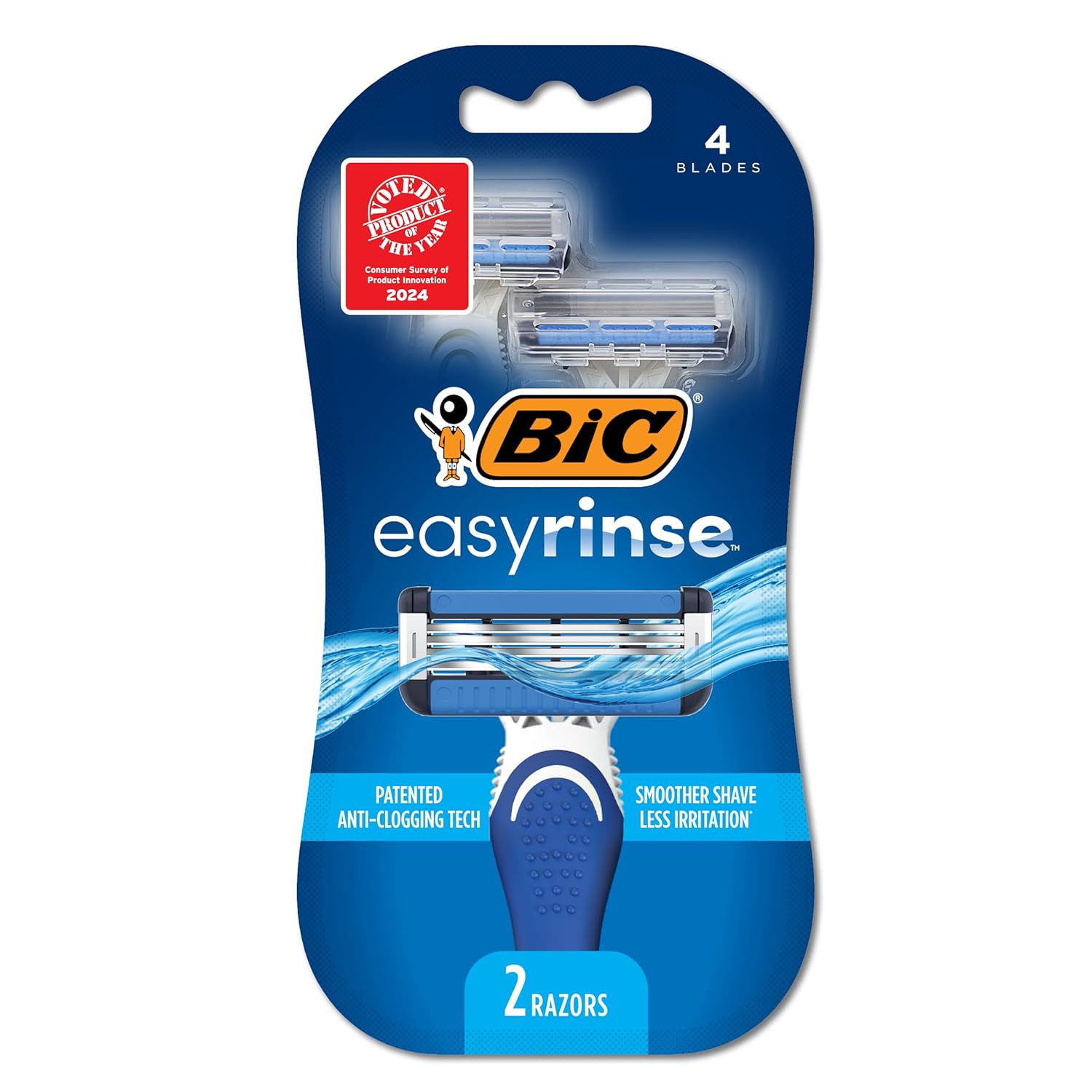 Bic Easyrinse Anti-Clogging Men'S Disposable Razors For A Smoother Shave With Less Irritation*, Easy Rinse Shaving Razors With 4 Blades, 2 Count