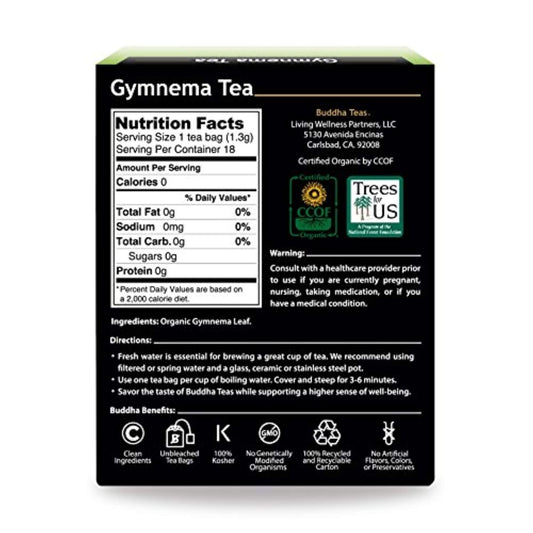 Buddha Teas Organic Gymnema Leaf Tea - Ou Kosher, Usda Organic, Ccof Organic, 18 Bleach-Free Tea Bag