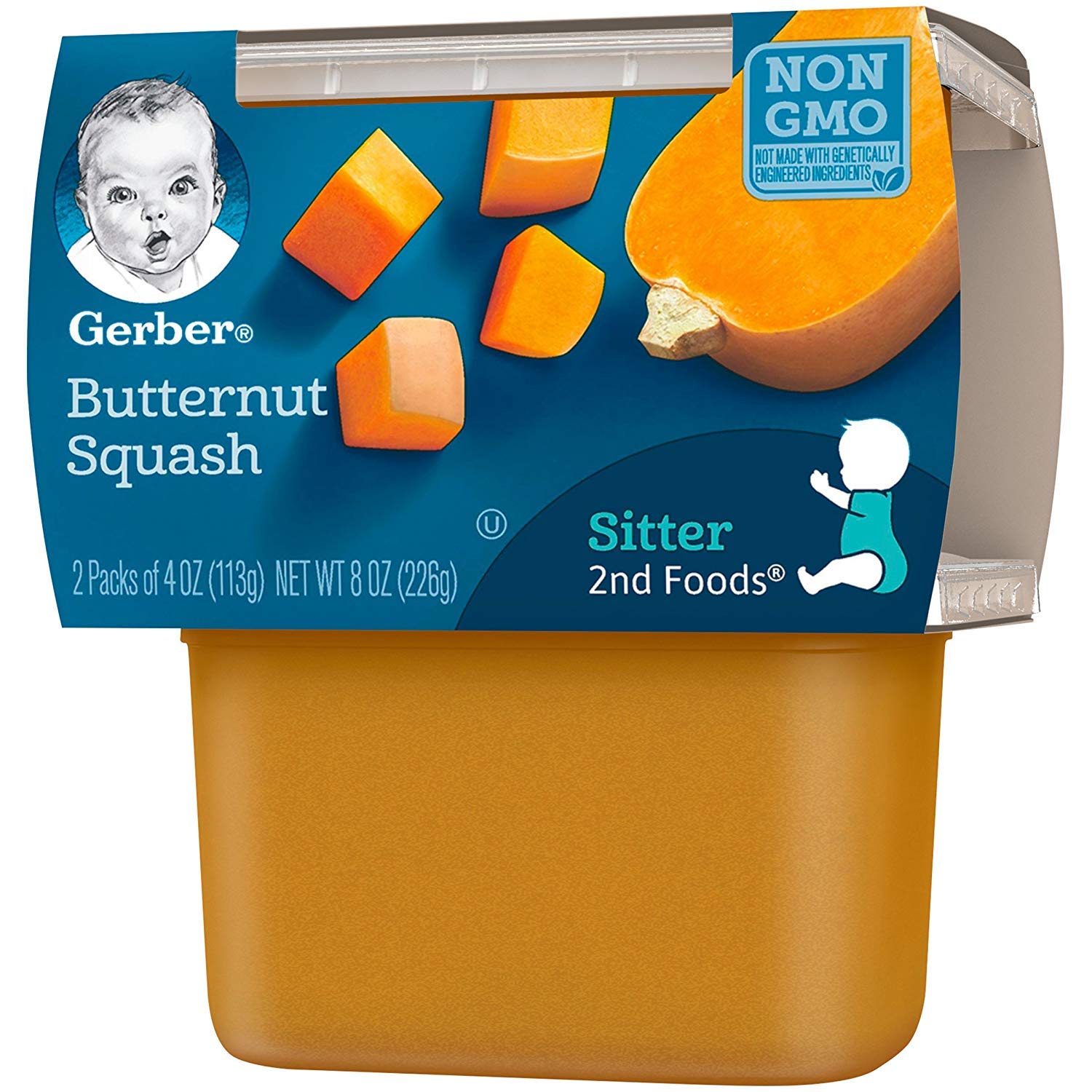 Gerber 2nd Food Baby Food Butternut Squash Puree, Natural & Non-GMO, 4 Ounce Tubs, 2-Pack (Pack of 8) : Baby