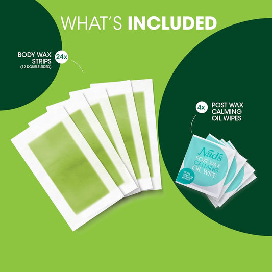 Nad'S Body Wax Strips, Hair Removal For Women At Home, 24 Strips +4 Oil Wipes