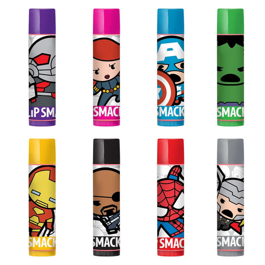 Lip Smacker Marvel Avenger Flavored Lip Balm Party Pack 8 Count, Super Hero, Spirderman, Iron Man, Captain America, Clear, For Kids