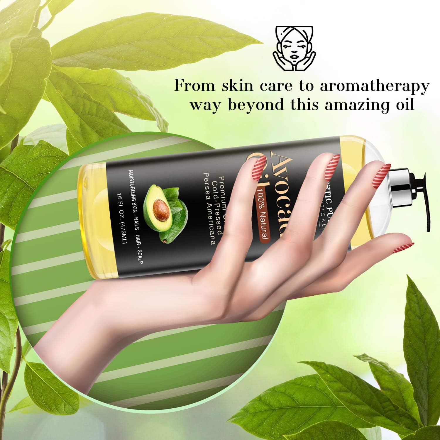 Majestic Pure Avocado Oil - 100% Pure And Natural, Cold-Pressed, For Skin Care, Massage, Hair Care, And Carrier Oil To Dilute Essential Oils, 16 Fl Oz : Beauty & Personal Care