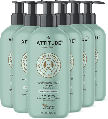 Attitude Natural Soothing Shampoo For Cat & Dog, Vegan And Cruelty-Free, Grooming Products, Unscented, 16 Fl Oz (Pack Of 6)