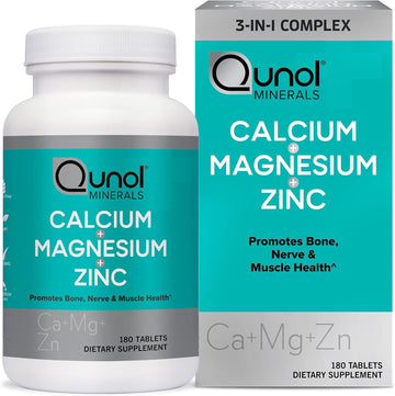 Qunol Magnesium 3 in 1 Tablets with Calcium, Magnesium & Zinc for Immune Support, Bone, Nerve, and Muscle Health Supplement, 180 Count