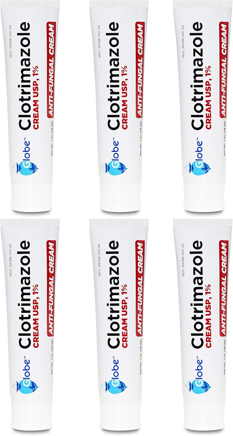 Globe (6 Pack) Clotrimazole Antifungal Cream 1% (1 Oz) Relieves The Itching, Burning, Cracking And Scaling Associated Athletes Foot, Jock Itch, Ringworm And More