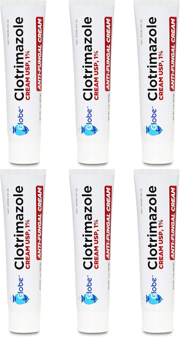 Globe (6 Pack) Clotrimazole Antifungal Cream 1% (1 Oz) Relieves The Itching, Burning, Cracking And Scaling Associated Athletes Foot, Jock Itch, Ringworm And More