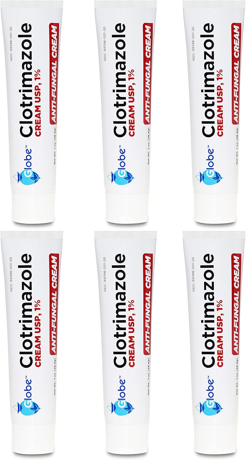 Globe (6 Pack) Clotrimazole Antifungal Cream 1% Usp, 1 Oz, Anti Fungal Treatment, Relieves Itching, Burning, Cracking And Scaling Associated Athletes Foot, Jock Itch, Ringworm And More