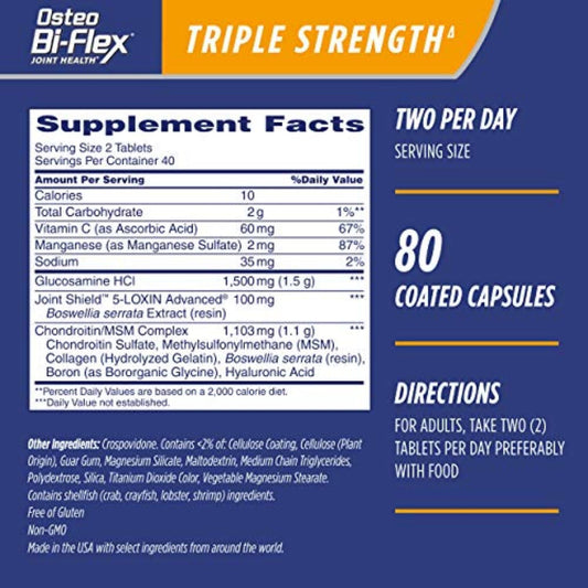 Osteo Bi-Flex Triple Strength, Glucosamine Chondroitin With Vitamin C Joint Health Supplement, Coated Tablets, 80 Count