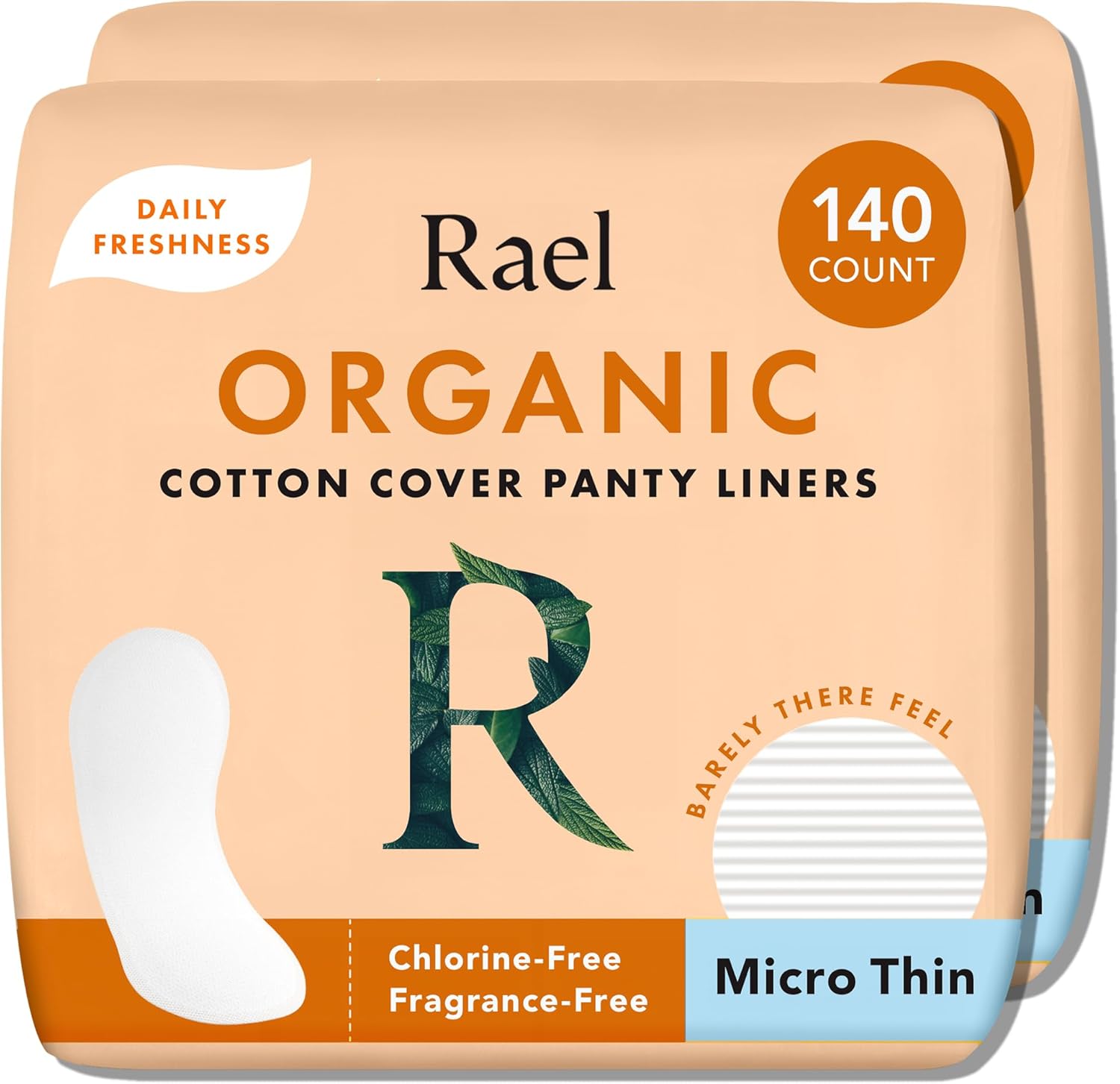 Rael Panty Liners For Women, Organic Cotton Cover - Thin Pantiliners, Light Absorbency, Unscented, Chlorine Free (Micro Thin, 280 Count)