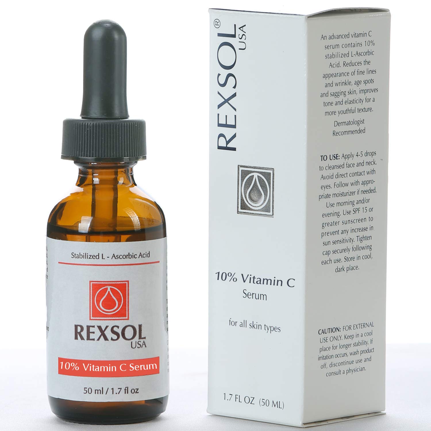 Rexsol 10% Vitamin C Serum Anti-Wrinkle Firming | With Hyaluronic Acid, Chamomile Extract & Grape Seed Extract | Prevent Photo-Aging | Provides Antioxidant Protection. (50 Ml / 1.7 Fl Oz)