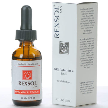Rexsol 10% Vitamin C Serum Anti-Wrinkle Firming | With Hyaluronic Acid, Chamomile Extract & Grape Seed Extract | Prevent Photo-Aging | Provides Antioxidant Protection. (50 Ml / 1.7 Fl Oz)