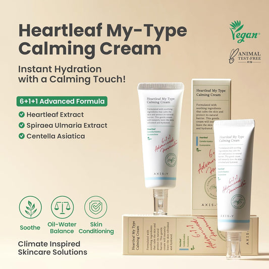Axis-Y Heartleaf My Type Calming Cream - Soothing, Redness Relief & Long Lasting Moisture Dewy Skin Daily Face Lotion - Vegan Korean Skin Care Moisturizer Face Cream - 2.02 Fl. Oz