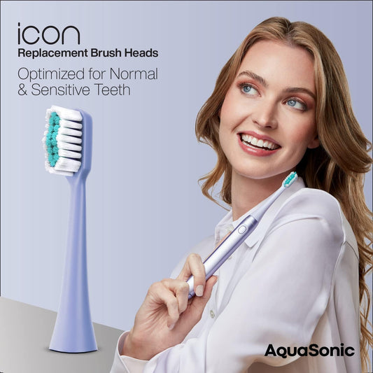 Aquasonic Icon Replacement Brush Heads | Compatible With Aquasonic Icon Toothbrush | 2 Brush Heads | For Normal & Sensitive Teeth (Blush)