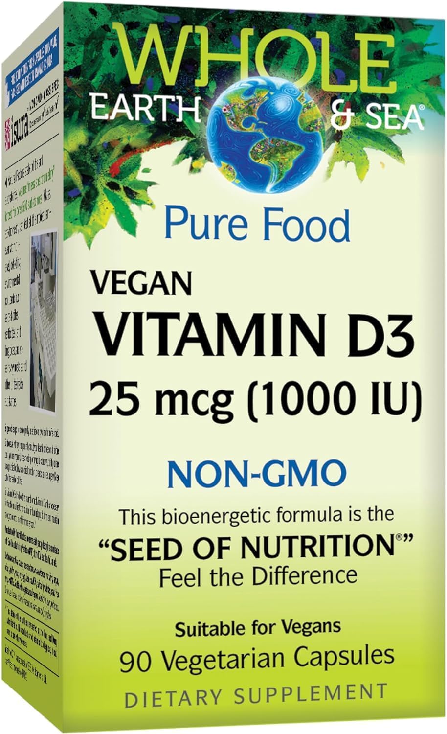 Whole Earth & Sea From Natural Factors, Vitamin D3 1000 Iu (25 Mcg), Whole Food Supplement, Vegan, 90 Capsules