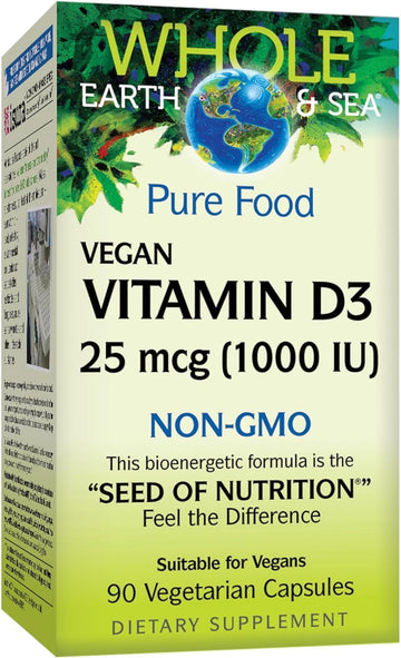 Whole Earth & Sea From Natural Factors, Vitamin D3 1000 Iu (25 Mcg), Whole Food Supplement, Vegan, 90 Capsules