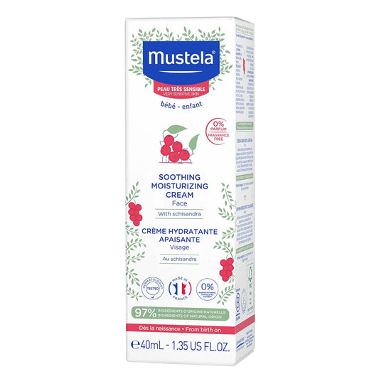 Mustela Baby Soothing Moisturizing Cream - Face Moisturizer For Very Sensitive Skin - With Natural Avocado & Schizandra Berry - Fragrance-Free - 1.35 Fl. Oz