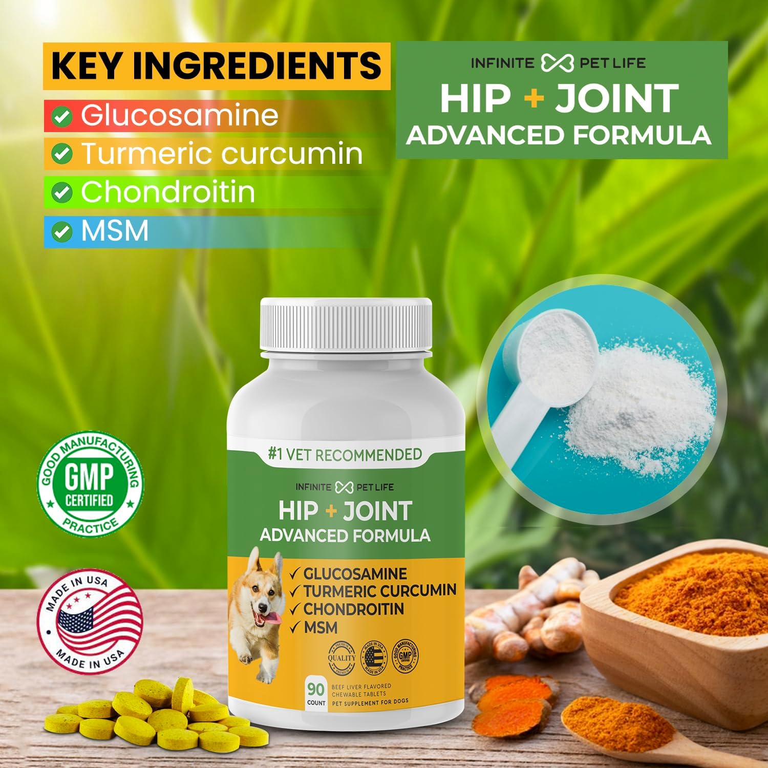 Advanced Hip & Joint Formula - 90 Mobility & Pain Relief Dog Chews - Glucosamine, Chondroitin, MSM, & Turmeric for Superior Joint Health : Pet Supplies