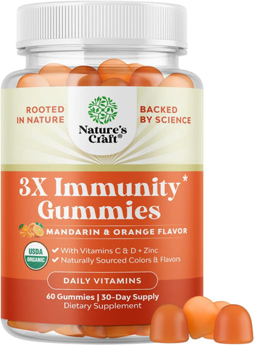 Vegan Organic Immune Support Gummies - D3 Zinc And Vitamin C Gummies For Adults Immunity - Organic Vitamin D Gummies For Adults Immune Support Supplement - Gluten Free & Non-Gmo (30 Servings)
