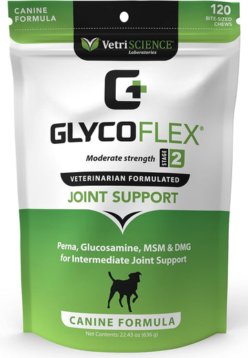 VetriScience Glycoflex 2 Hip and Joint Supplement for Working and Active Dog Breeds, Chicken, 120 Chews - Joint and Mobility Support for Competitive and Maturing Dogs