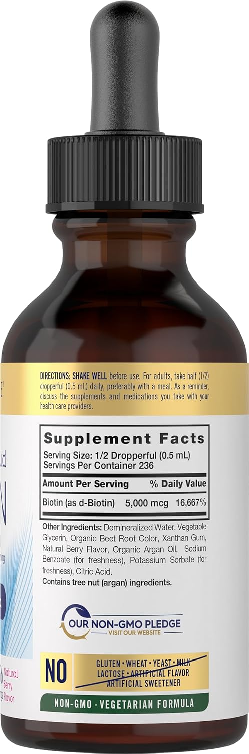 Carlyle Biotin Liquid Drops 5000Mcg | 4 Fl Oz | Berry Flavor | Vegetarian, Non-Gmo & Gluten Free Supplement