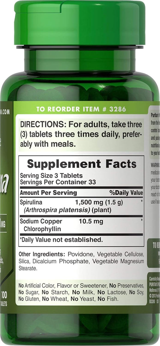 Puritan's Pride Spirulina 500 mg-100 Tablets