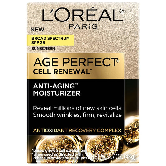 Loreal Paris Age Perfect Cell Renewal Anti-Aging Day Moisturizer With Broad Spectrum Spf 25 Sunscreen, Antioxidants, And Vitamin E 1.7Oz