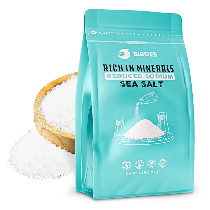 Birdee Baja Sea Salt - 35.2 Oz., Unrefined Baja Mineral Sea Salt, Fine Grain High Mineral Sea Salt, 82 Minerals Fine Grain, Natural 35% Less Sodium