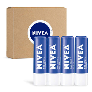 NIVEA Moisture Lip Care, Lip Balm Stick with Shea Butter, Jojoba Oil and Avocado Oil, 0.17 Oz, Pack of 4