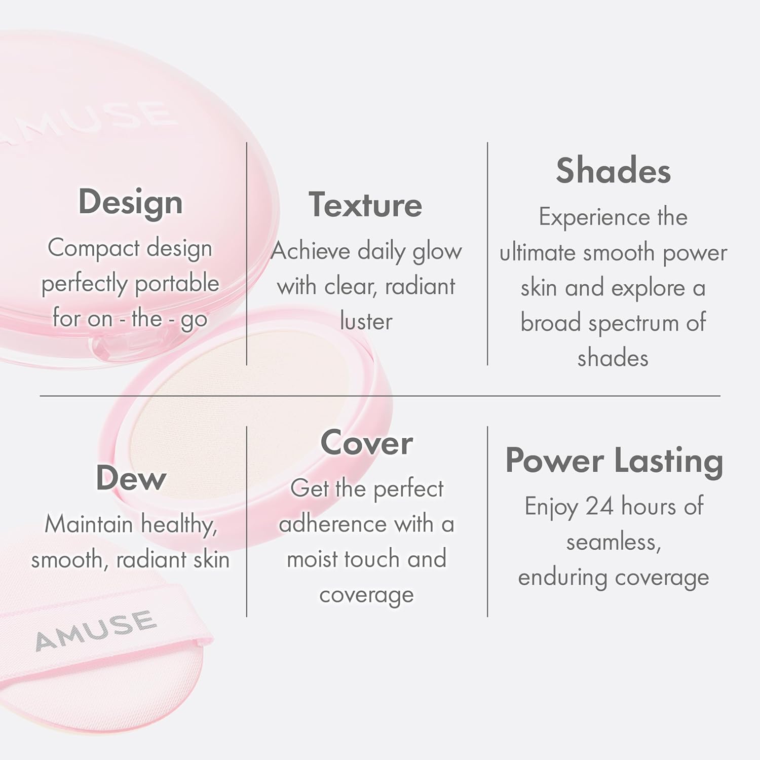 Amuse Seoul Dew Power Vegan Cushion 02 Healthy | Beige | Dewy, Glow, Long-Lasting, Double Coverage, Clean Beauty, Lightweight, Natural Look, Foundation For Sensitive Skin, Hydrating Cushion : Beauty & Personal Care