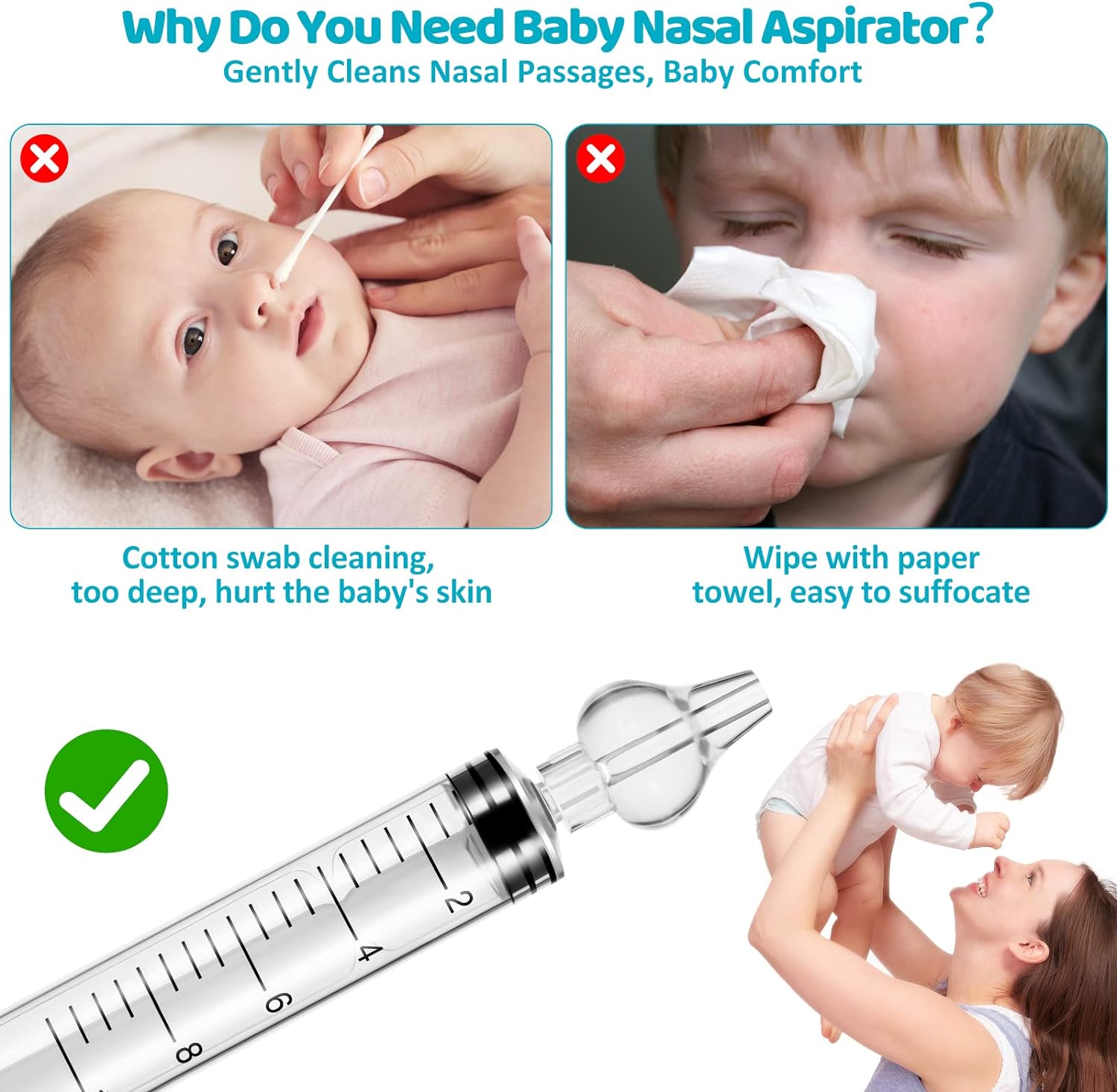 Nasal Aspirator for Baby, Baby Nasal Syringe Irrigator, Professional Portable Disposable Infant Nose Cleaner Compatible with Baby Saline Nasal Spray - BPA Free Silicon Tips, 2 Syringe Irrigator : Baby