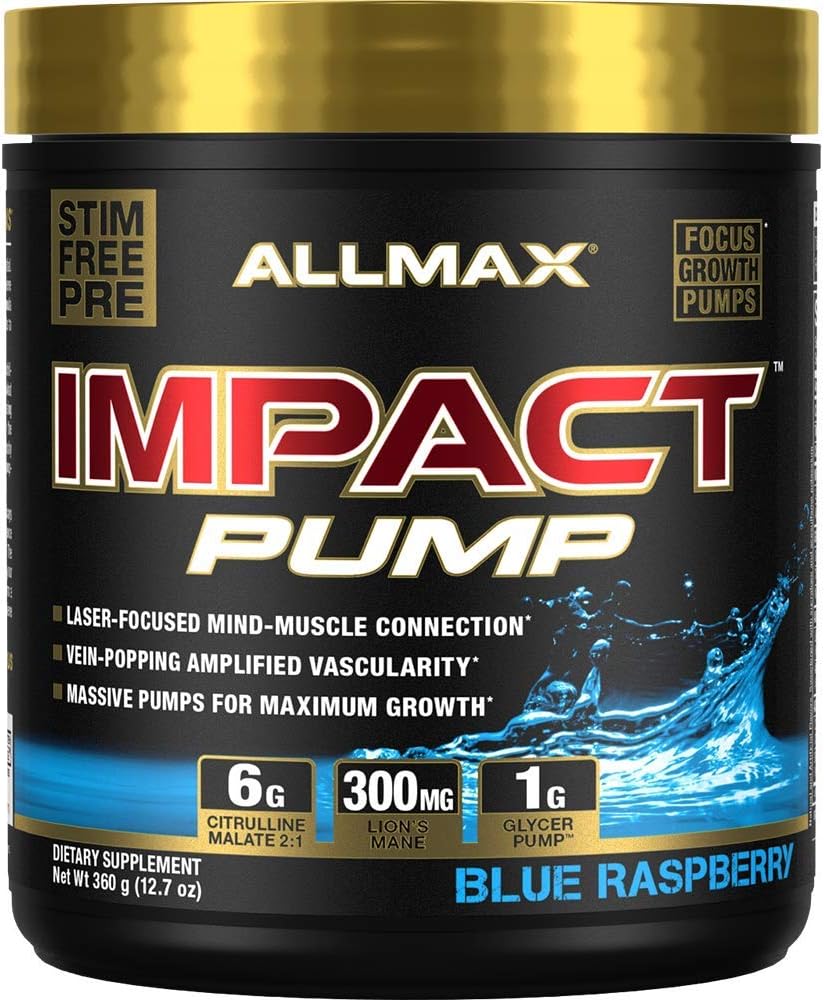ALLMAX IMPACT PUMP, Blue Raspberry - 360 g - Stim-Free Pre-Workout For