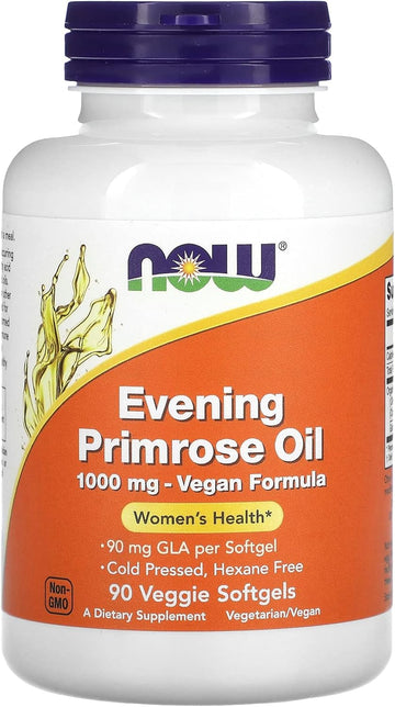 Now Foods Supplements, Evening Primrose Oil 1000 Mg, Cold Pressed, Hexane Free, Vegan Formula, 90 Veg Softgels