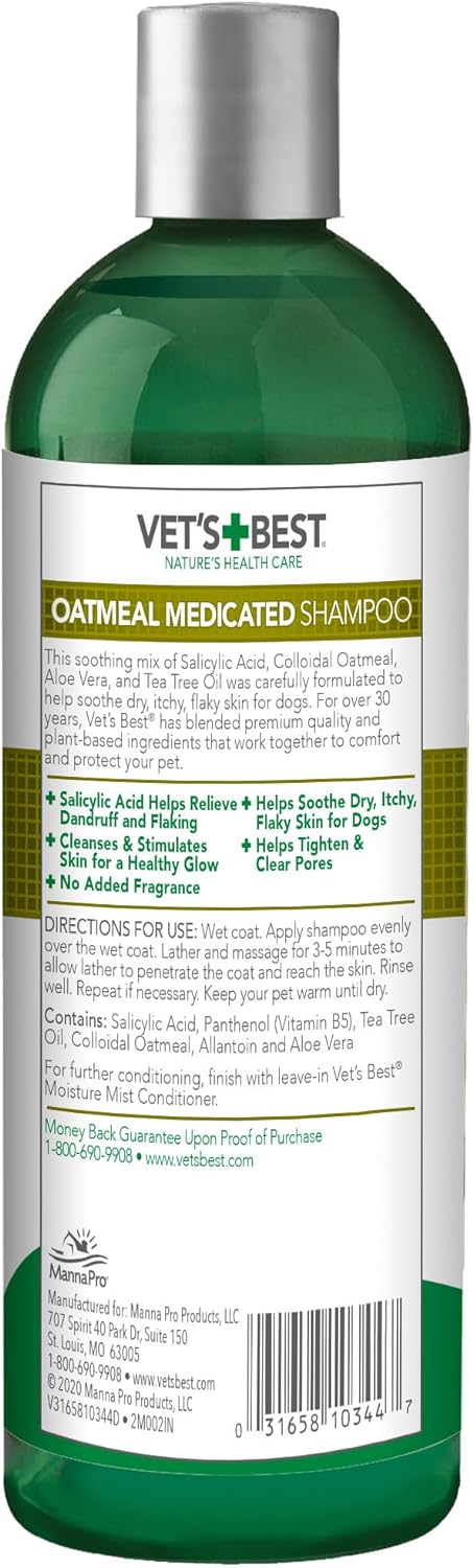 Vet's Best Medicated Oatmeal Shampoo for Dogs | Soothes Dog Dry Skin | Cleans, Moisturizes, and Conditions Skin and Coat 470ml?3165810344
