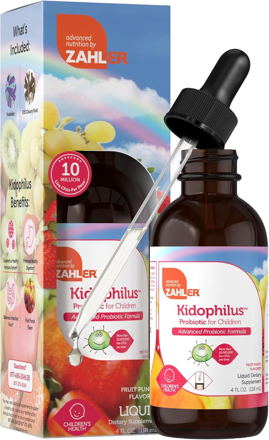 Zahler - Kidophilus Liquid Drops Probiotics For Kids (4 Fl Oz) Certified Kosher Kids Probiotic For Healthy Digestion & Immune Support - Fruit Punch Flavored Children'S Probiotic Drops Supplement