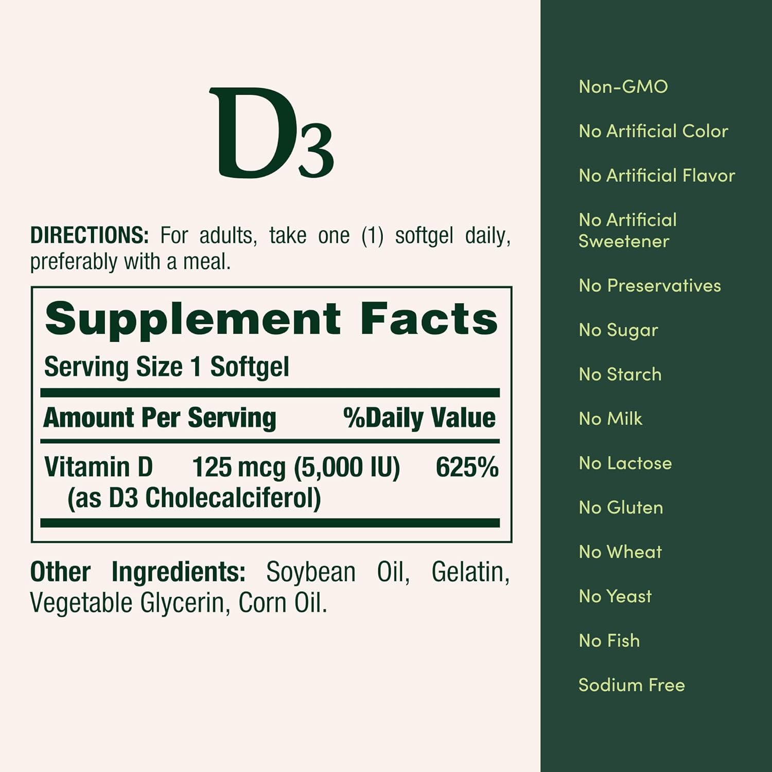 Nature's Bounty Vitamin D3, Immune Support, 125 mcg (5000iu), Rapid Release Softgels, 240 Ct : Health & Household