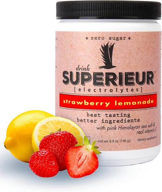 Superieur Electrolytes–Plant Based Electrolyte Supplement W/Sea Minerals For Hydration & Recovery–Keto Friendly, Non-Gmo, Zero Sugar, Vegan Healthy Sports Drink Powder–Strawberry Lemon(70 Serv)