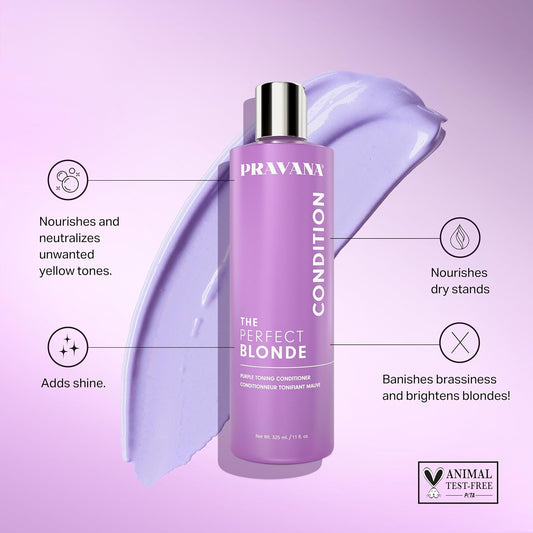 Pravana The Perfect Blonde Purple Toning Conditioner | Neutralizes Brassy, Yellow Tones | For Color-Treated Hair | Adds Strength, Shine, Elasticity