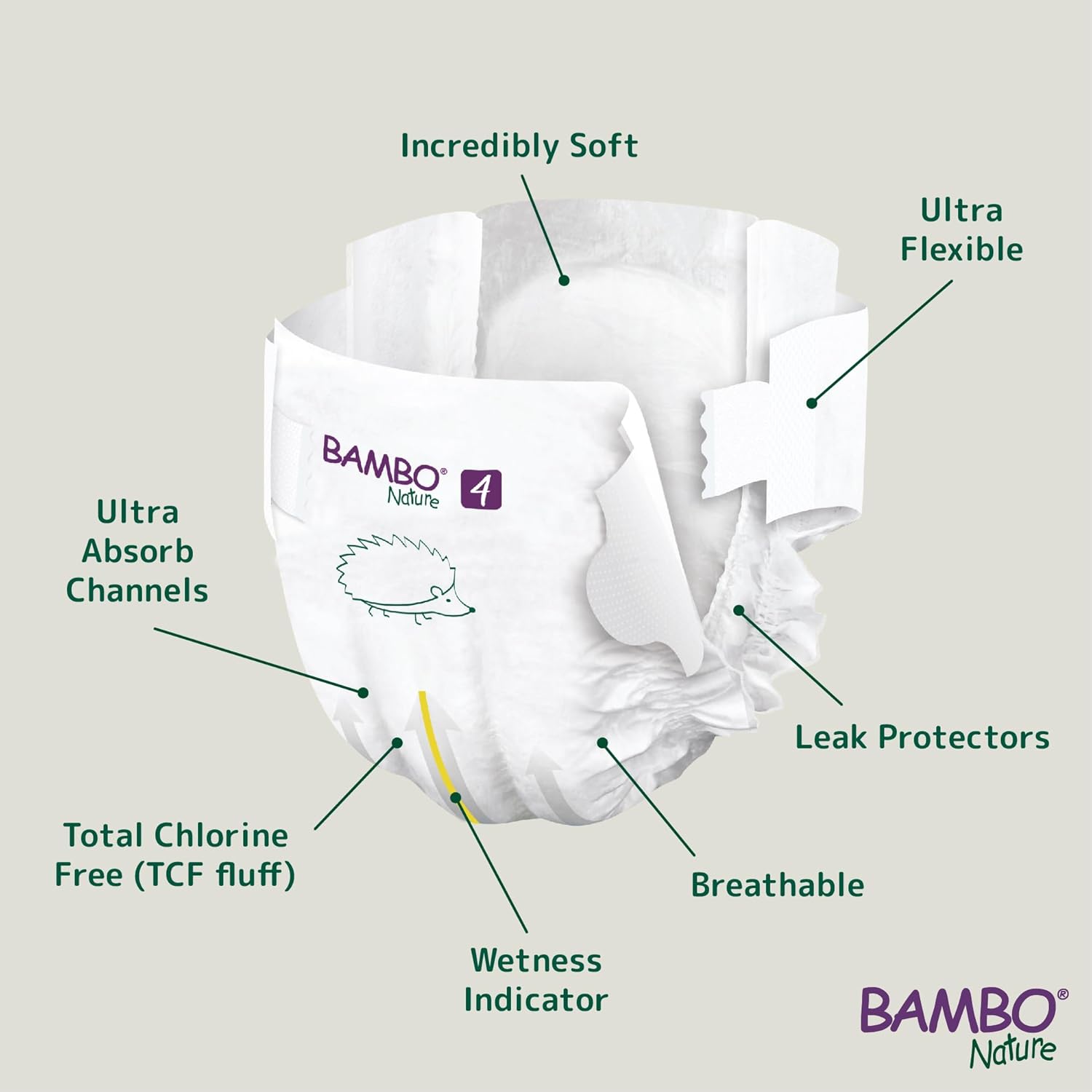 Bambo Nature Hypoallergenic Baby Diapers, Eco-Labeled Diapers, Enhanced Leakage Protection, Totally Chlorine-Free, Skin Friendly, And Super Absorbent - Size 4 (48 Count)