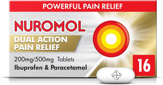 Nuromol Dual Action Ibuprofen Paracetamol Tablets, 16 Count - Strong Painkillers for Joint, Period, Back Pain & Fever Relief : Amazon.co.uk: Health & Personal Care