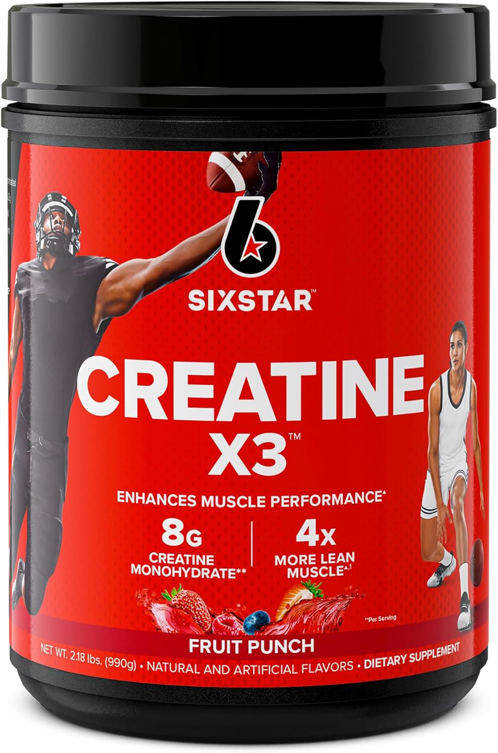 Six Star Creatine Monohydrate Powder, X3 (Fruit Punch) - Flavored Creatine Hcl Powder Monohydrate Supplement For Muscle Building & Performance - Post Workout Supplement For Men & Women - 30 Servings