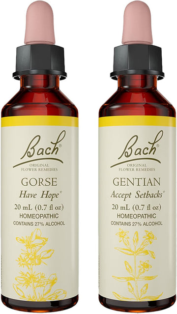 Bach Original Flower Remedies 2-Pack, Be Optimistic" - Gentian, Gorse, Homeopathic Flower Essences, Vegan, 20mL Dropper x2