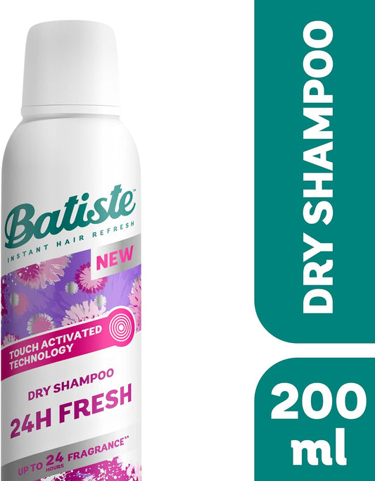 Batiste Dry Shampoo, 24H Fresh Waterless Shampoo, No Rinse Shampoo Hair Spray With Refreshing Fragrance, Touch Activated Dry Shampoo Spray, Vegan Friendly & Invisible, By Batiste Hair Care – 200Ml
