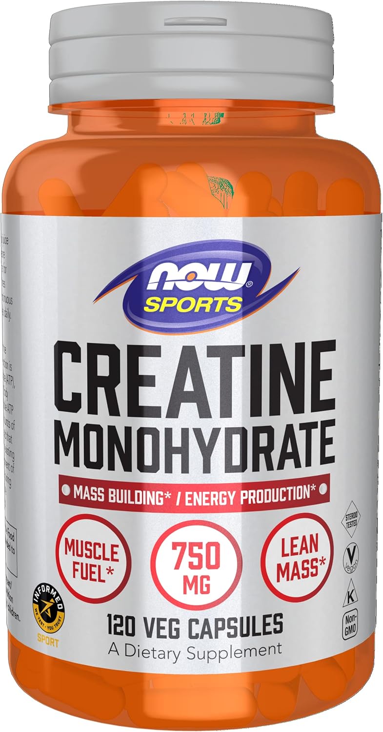 Now Foods Sports Nutrition, Creatine Monohydrate 750 Mg, Mass Building*/Energy Production*, 120 Veg Capsules