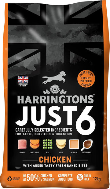 Harringtons Just 6 Chicken & Veg Complete Grain Free Dry Dog Food With Added Tasty Fresh Baked Bites 12kg?HARRJ6C-12