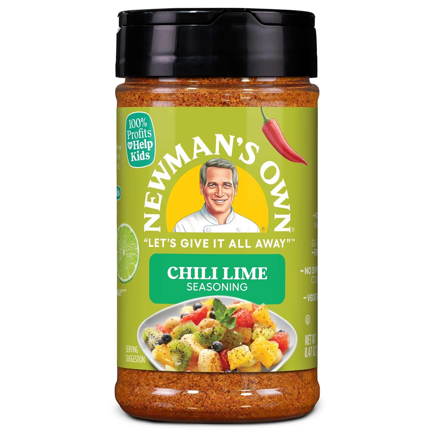 Newman'S Own Chili Lime Seasoning; Perfect Spices For Topping Fruit And Rimmer, No Msg, Gluten Free; Kosher; 8.47 Oz. Bottle