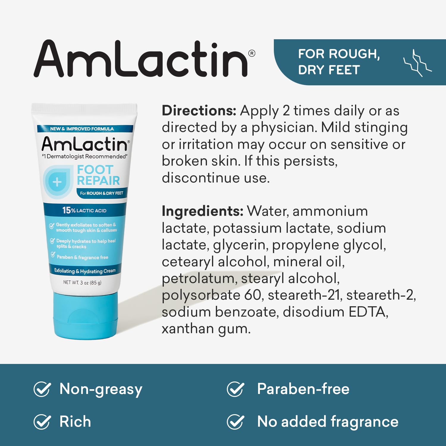 AmLactin Foot Repair Foot Cream Therapy, 3 oz + One Pair Moisturizing Heel Socks