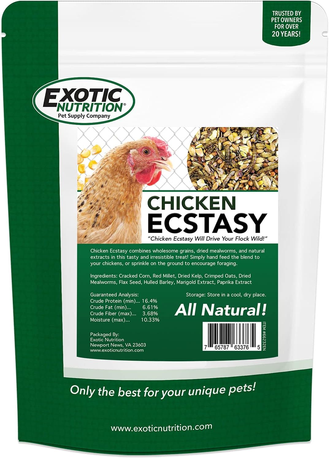 Chicken Ecstasy (8.5 Lb) - Healthy All-Natural Backyard Chicken Feed - Natural Grains, Dried Mealworms & Natural Extracts - Promotes Healthy Chickens & Eggs