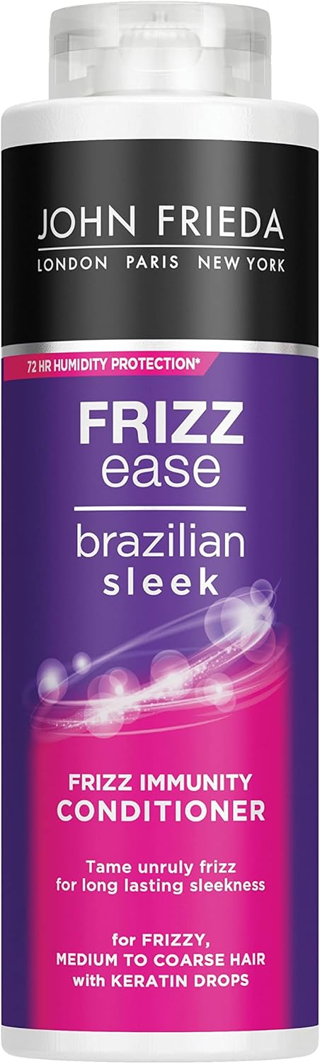 John Frieda Frizz Ease Brazilian Sleek Frizz Immunity Smoothing Conditioner 500Ml, Rich Conditioner For Frizzy, Coarse Hair