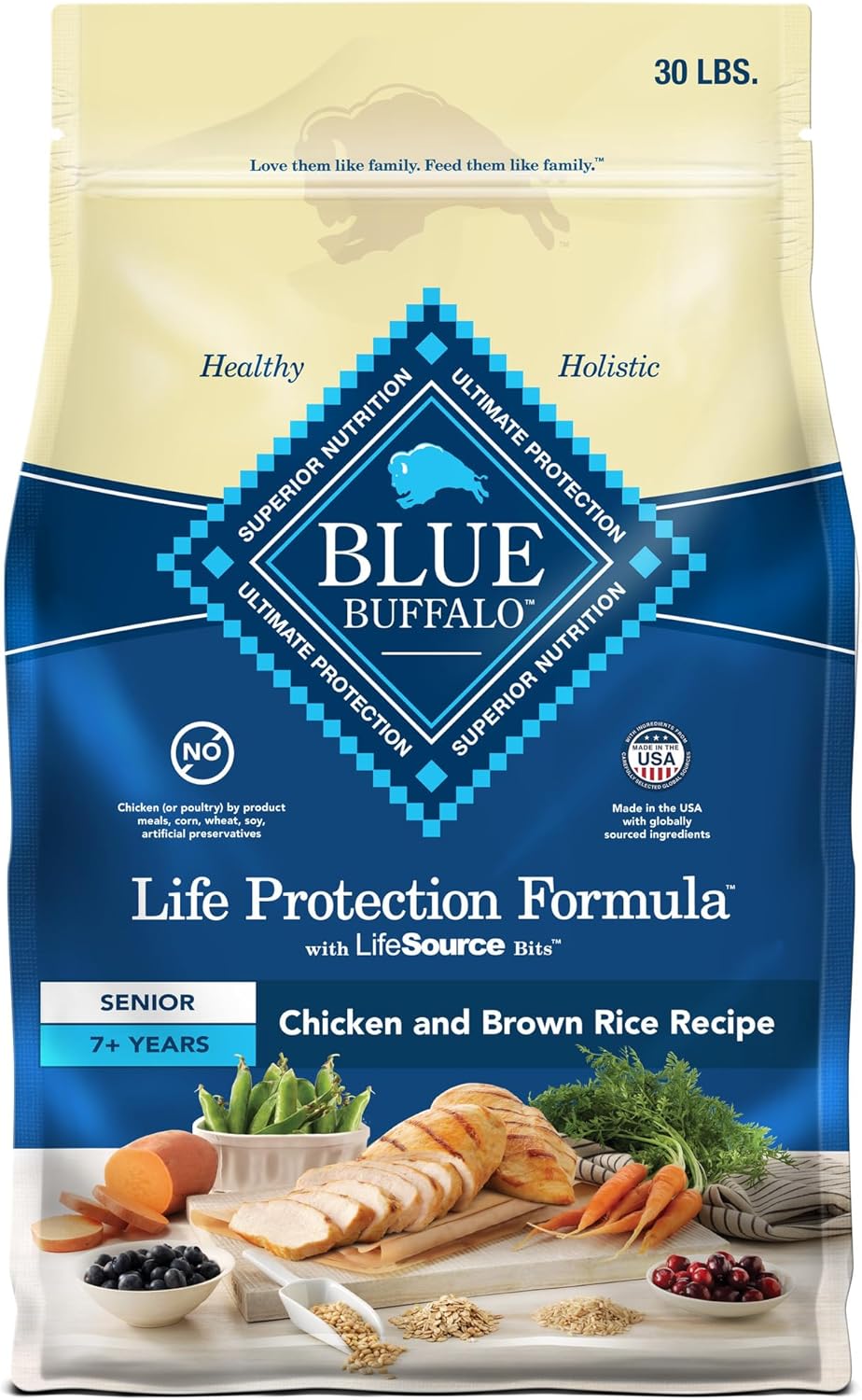 Blue Buffalo Life Protection Formula Senior Dry Dog Food, Supports Joint Health And Mobility, Made With Natural Ingredients, Chicken & Brown Rice Recipe, 30-Lb. Bag